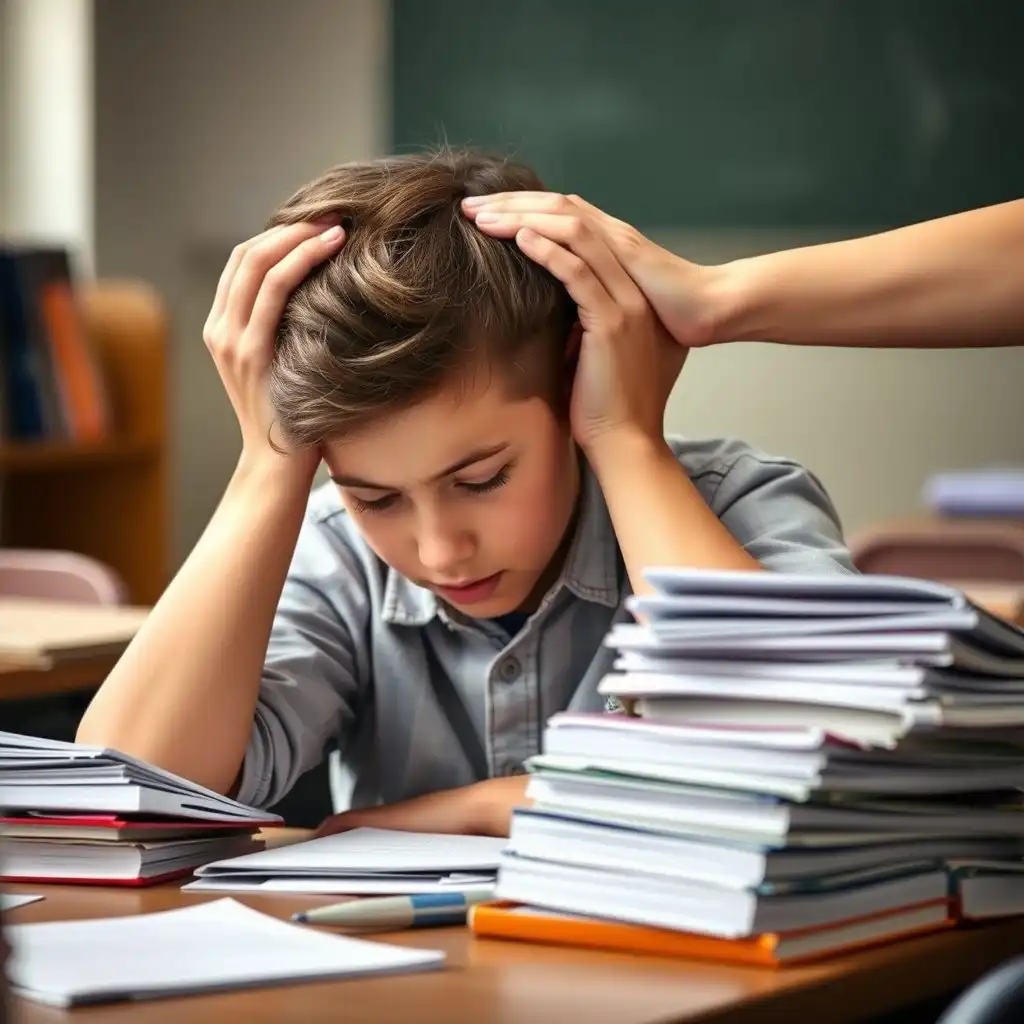 A student struggling with academic stress receives support.