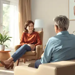 A therapist listens attentively to a patient during a therapy session, creating a safe and supportive environment